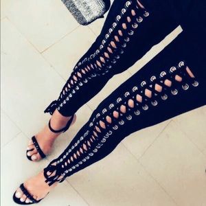 Lace up stretchy pants